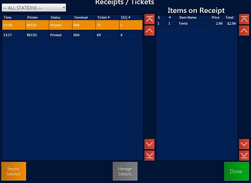 Receipt and Tickets Report